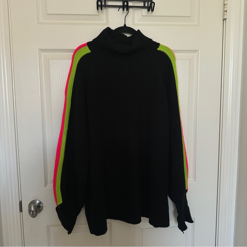 Chic Black Turtleneck Sweater with Neon Accents